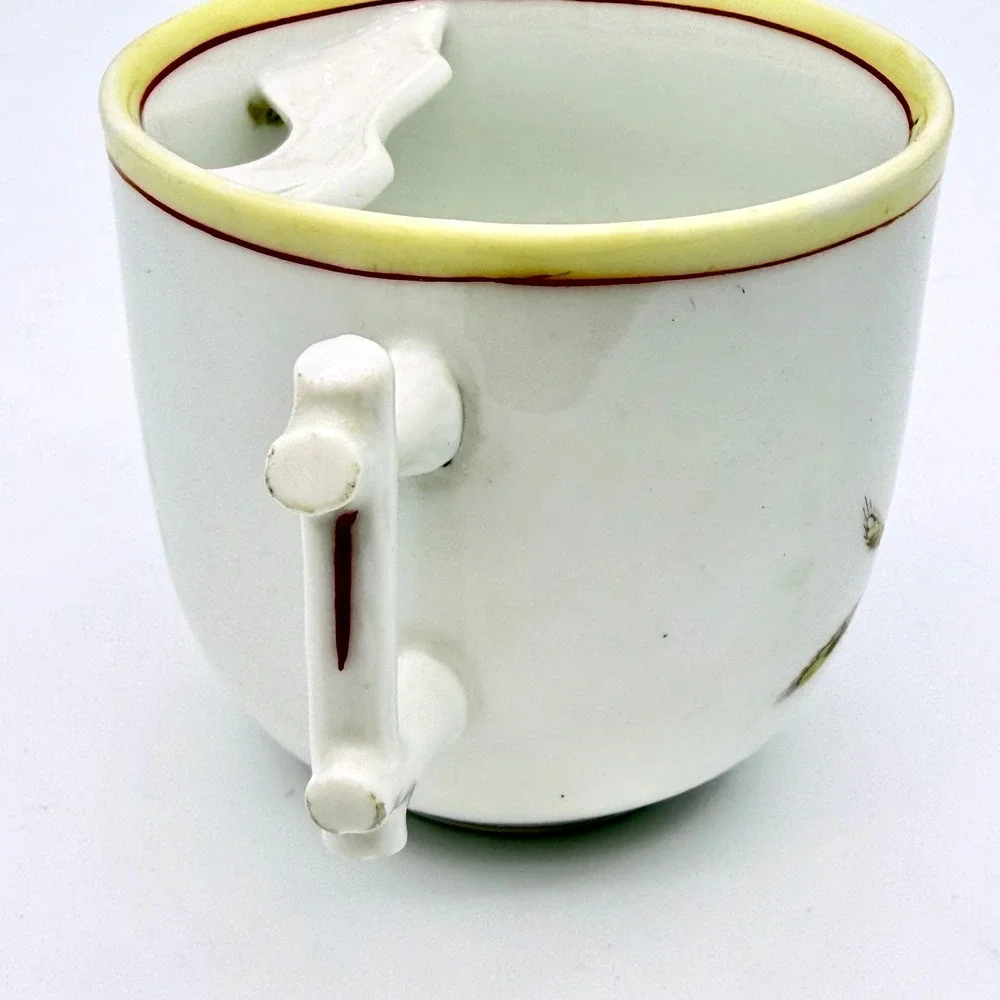 Antique Germany Mustache Cup Porcelain Floral Forget Me Not Branch Handle White